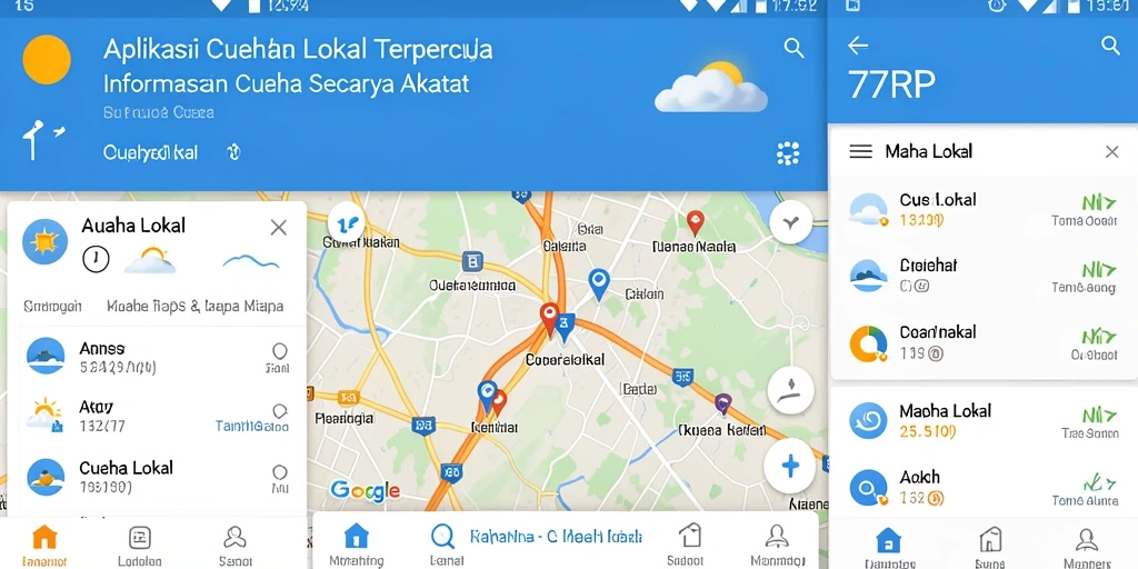 Antarmuka aplikasi 77RP yang menampilkan informasi cuaca lokal.