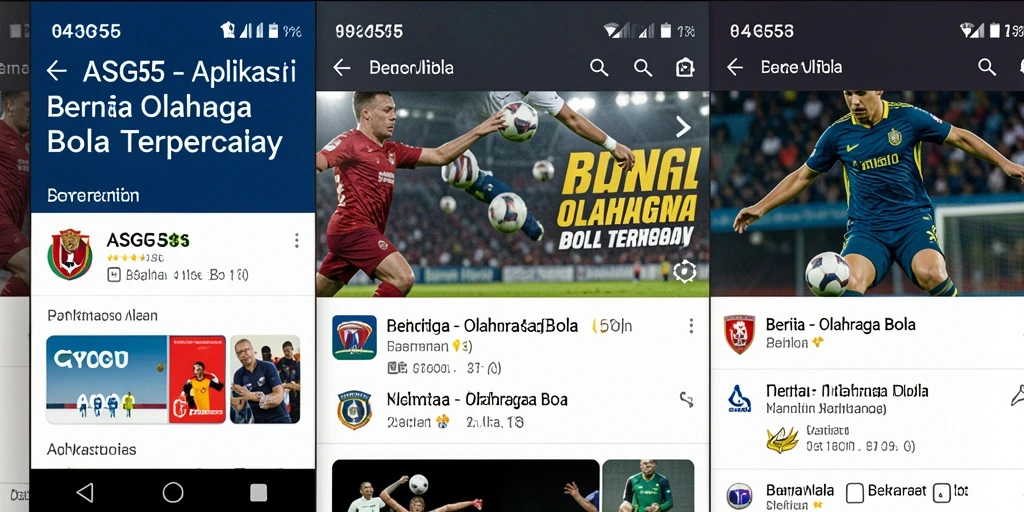 Antarmuka aplikasi ASG55 dengan berita dan statistik olahraga bola.