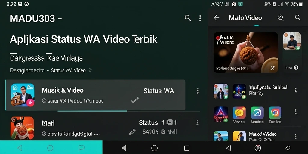 Tampilan antarmuka aplikasi MADU303 untuk video Status WA yang menarik.