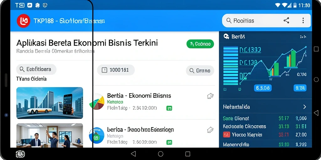 Antarmuka TKP188 menampilkan berita ekonomi dengan desain yang informatif.
