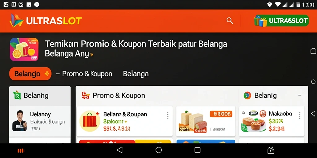 Screenshot utama ULTRASLOT dengan antarmuka yang menarik dan fungsi Promo & Kupon.