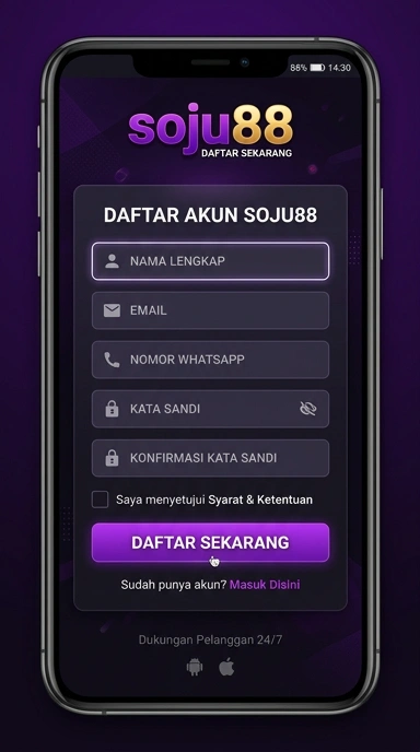 Tampilan halaman daftar soju88