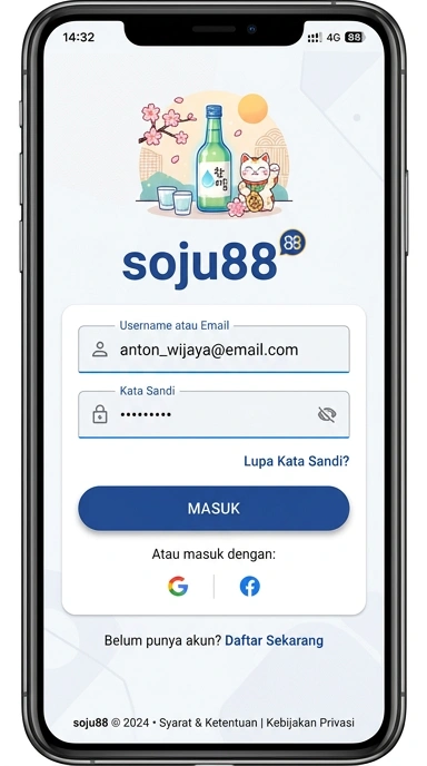 Tampilan halaman login soju88